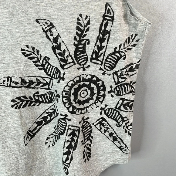 ROXY Graphic Print Tank Top Grey Dreamcatcher Raw Trim Boho Beach S - Picture 3 of 10